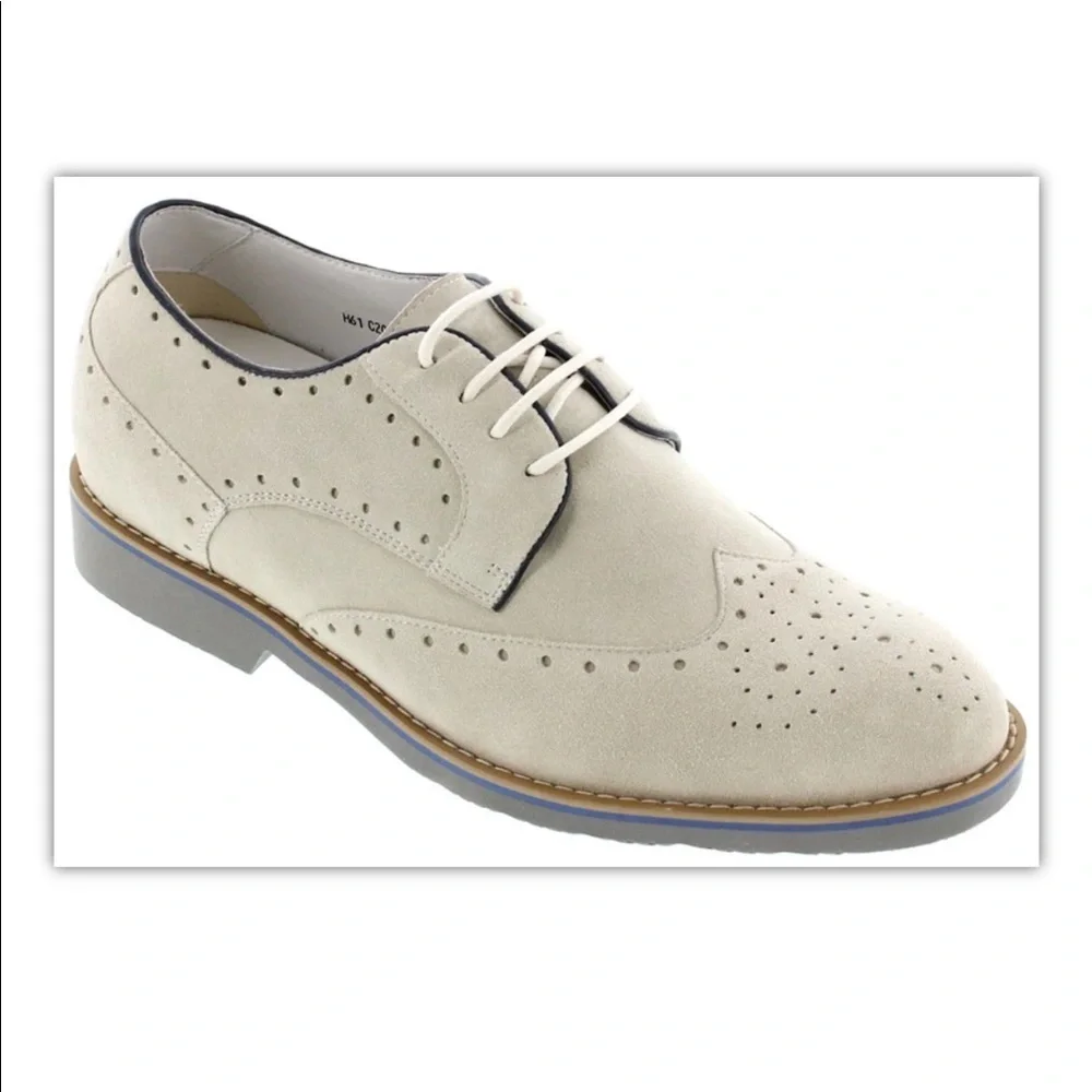 TOTO | H20021 Suede Wingtip Dress Shoes Mens Size 8 Beige Lace Up Leather